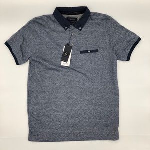 Denim snd flower polo shirt navy large